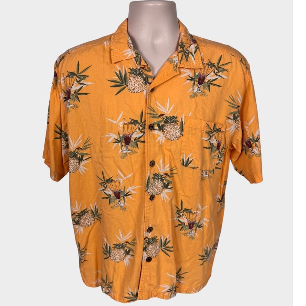 Joe Marlin Mens Large Cotton Rayon Short Sleeve Button Front Yellow Shirt